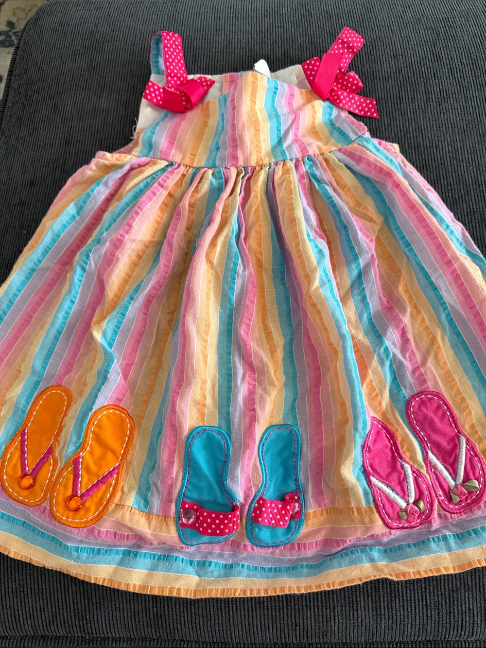 Girls' Rainbow Stripe Sundress with Flip-Flop Appliqué - Pink Accent